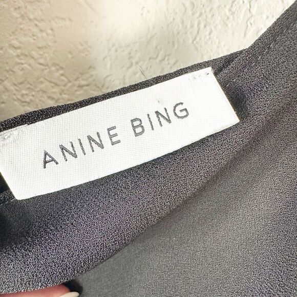 ANINE BING Chelsea Chain Strap Black Midi Dress Size Large Slip Shift Crepe - Picture 6 of 14